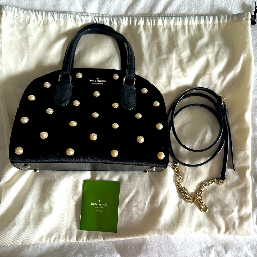 NWOT‎ Kate Spade Black Velvet w/ Pearls Purse